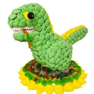 Pastel de Chuches 3D en Forma de Dinosaurio
